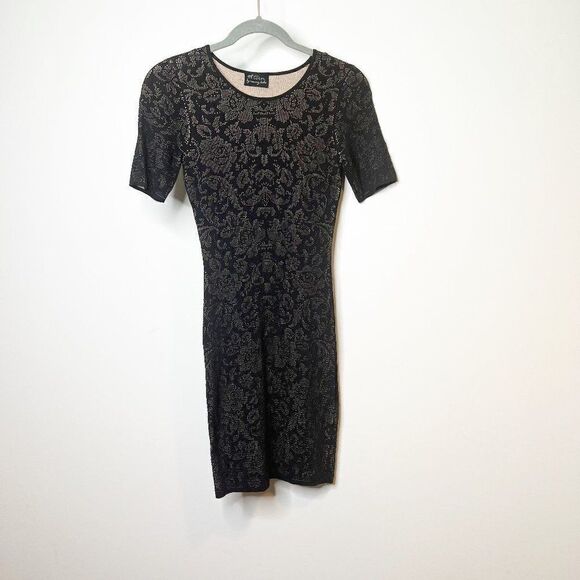 Torn By Ronny Kobo Womens Black Abstract Short Sleeve Sheath Dress Size XS - Picture 1 of 6